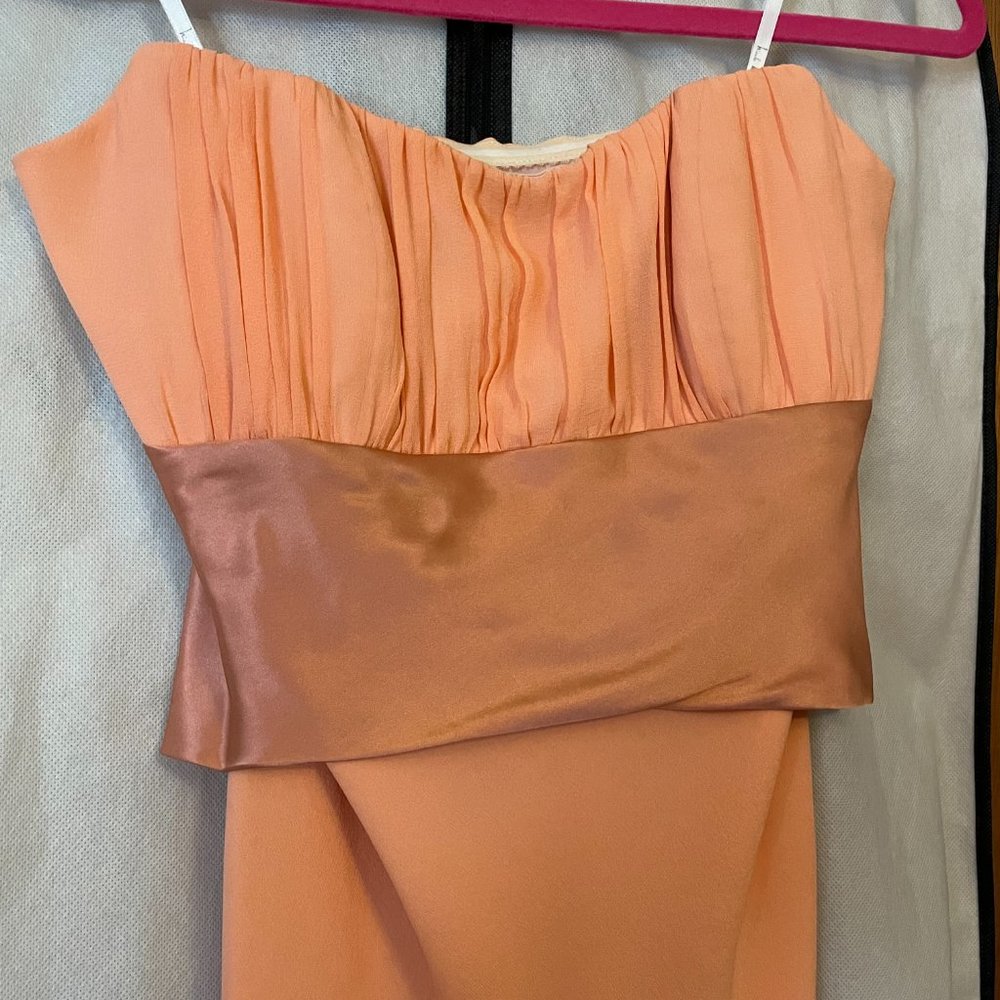 Nicole Miller Strapless Silk Chiffon Tea Length Dress